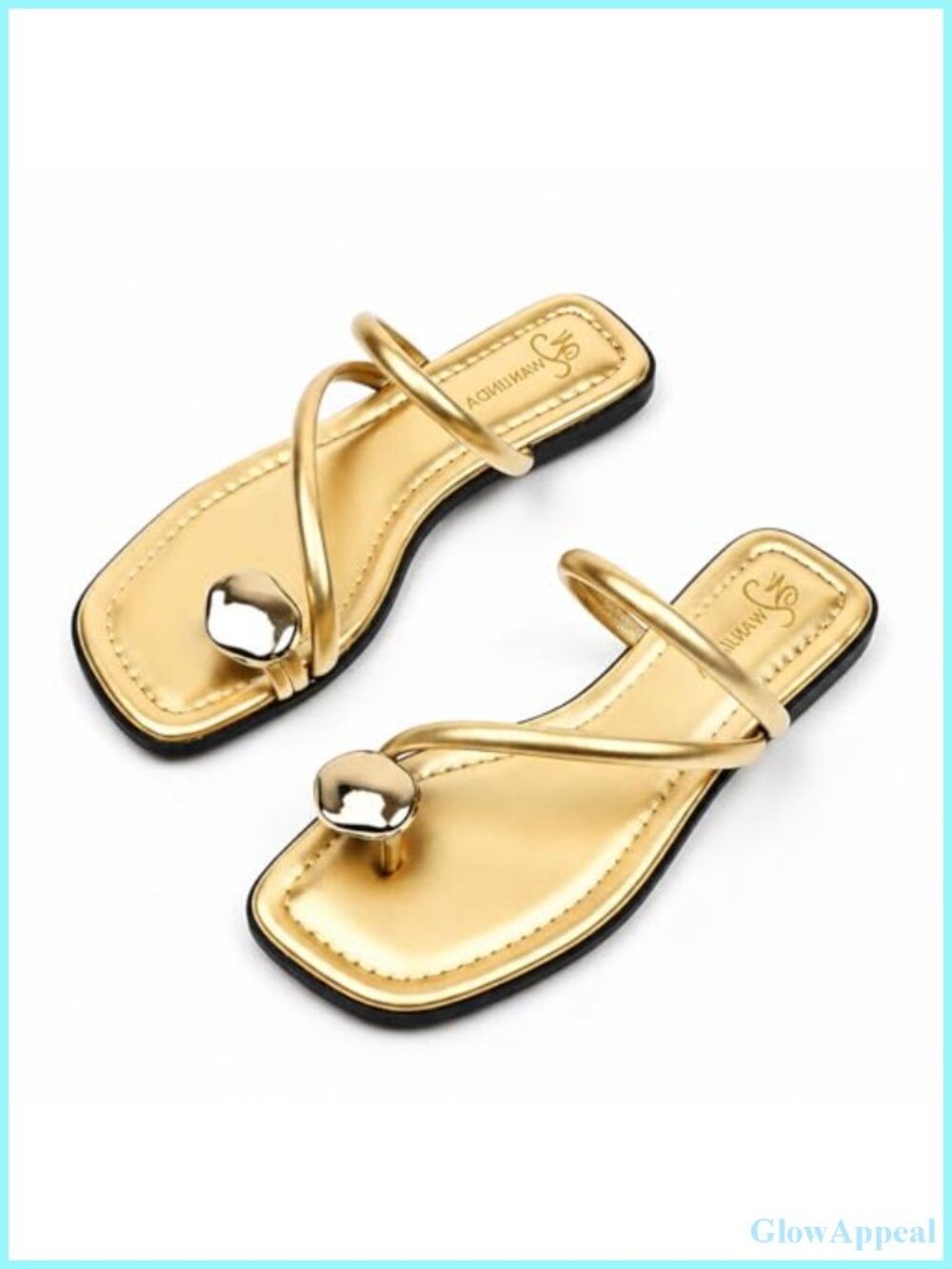 Women's Faux Leather Strappy Flat Sandals Square Open Toe Metal Toe Ring